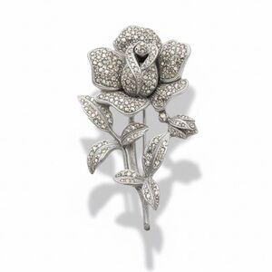 vintage Sterling silver 925 and marcasite , full bloom Rose with bud and petals